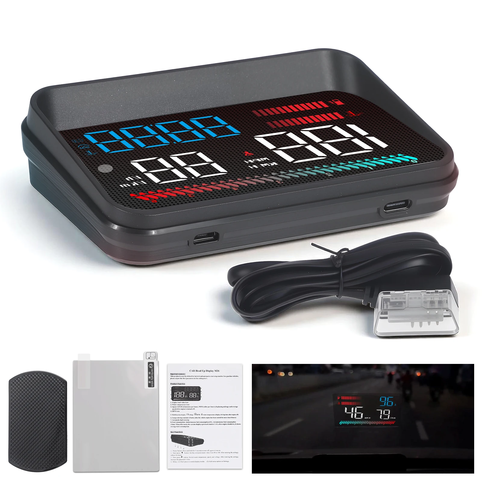 Digital Speedometer P16 OBD2 HUD TFT LCD Color Screen Head Up Display RPM Voltage Turbo Pressure Oil Temp Time Gauge For Cars
Digital Speedometer P16 OBD2 HUD TFT LCD Color Screen Head Up Display RPM Voltage Turbo Pressure Oil Temp Time Gauge For Cars