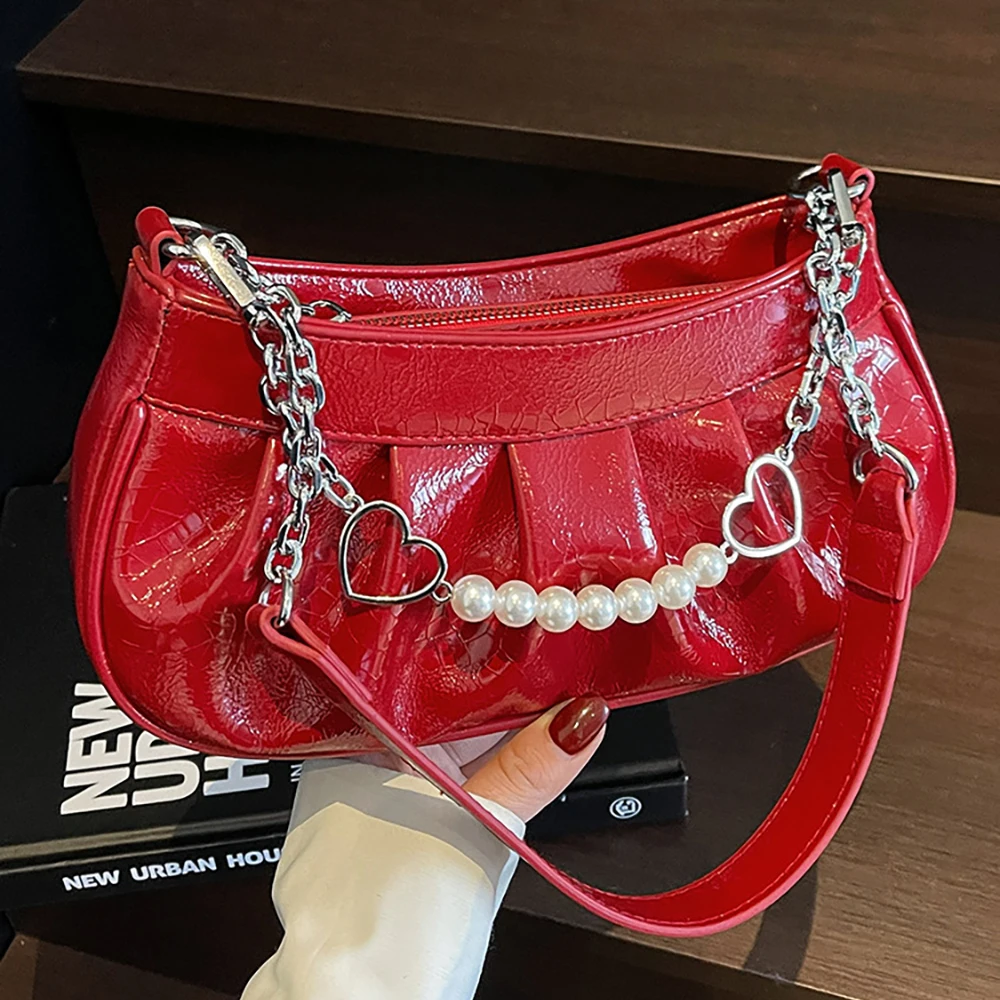 Sweet Pleated Underarm Bag Women Exquisite Beading Chains Handbags Single Shoulder Bags Trendy Red Burgundy Crossbody Daily Pack
Sweet Pleated Underarm Bag Women Exquisite Beading Chains Handbags Single Shoulder Bags Trendy Red Burgundy Crossbody Daily Pack