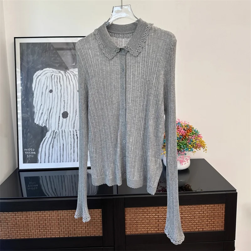 Cardigan for women New elastic knitted lapel long sleeved top for autumn 2025 lace patchwork women's sweater casual thin coat
Cardigan for women New elastic knitted lapel long sleeved top for autumn 2025 lace patchwork women's sweater casual thin coat