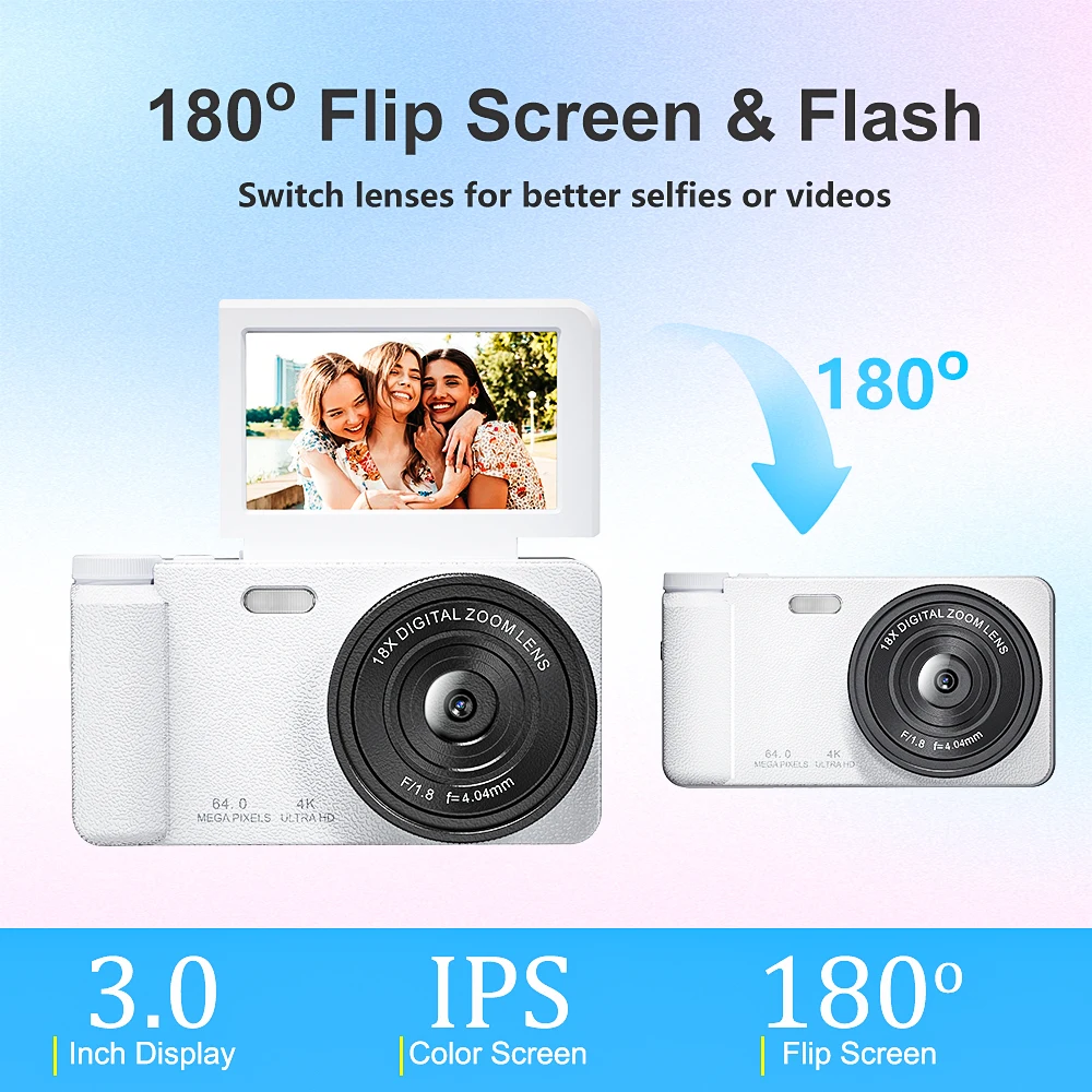 Vandlion A67A Digital Camera 4K Video 3.0" Flip Screen 18X Zoom 2000mAh Long Time Recording External Tripod Camera for Kids Trip
Vandlion A67A Digital Camera 4K Video 3.0" Flip Screen 18X Zoom 2000mAh Long Time Recording External Tripod Camera for Kids Trip