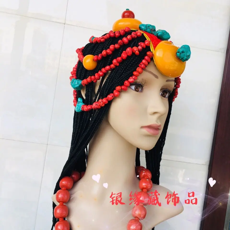 Tibetan women's wig headgear, Tibetan dance headgear with wig
Tibetan women's wig headgear, Tibetan dance headgear with wig
