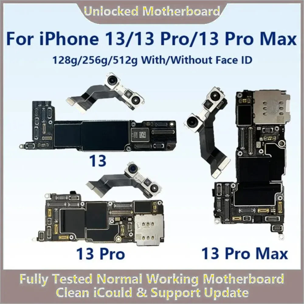 Fully Tested Authentic Motherboard For iPhone 13/13Pro/ 13 Pro Max Unlocked Mainboard With Face ID Cleaned iCloud Support Update
Fully Tested Authentic Motherboard For iPhone 13/13Pro/ 13 Pro Max Unlocked Mainboard With Face ID Cleaned iCloud Support Update