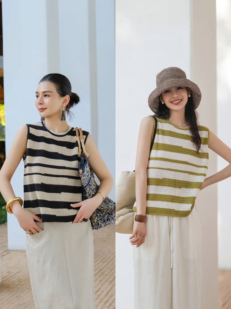 Mallin Original Summer New Linen Cotton Knitted Svel Vest Hollow out Embroidery Asymmetrical Stripes Cool Top
Mallin Original Summer New Linen Cotton Knitted Svel Vest Hollow out Embroidery Asymmetrical Stripes Cool Top