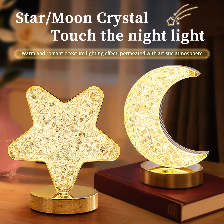 Star Moon Crystal Lamp LED Night Light Touch Control 3 Color Dimmable USB Rechargeable Bedside Table Lamp Bedroom Decor Gift
Star Moon Crystal Lamp LED Night Light Touch Control 3 Color Dimmable USB Rechargeable Bedside Table Lamp Bedroom Decor Gift
