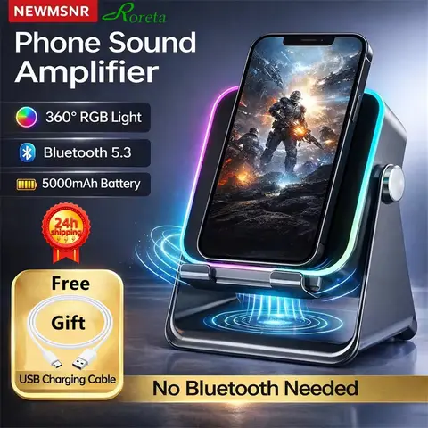 Magnetic Induction Speaker Phone Stand Wireless Bluetooth Phone Holder Amplifier Portable Desk Speaker with RGB Light Super Bass