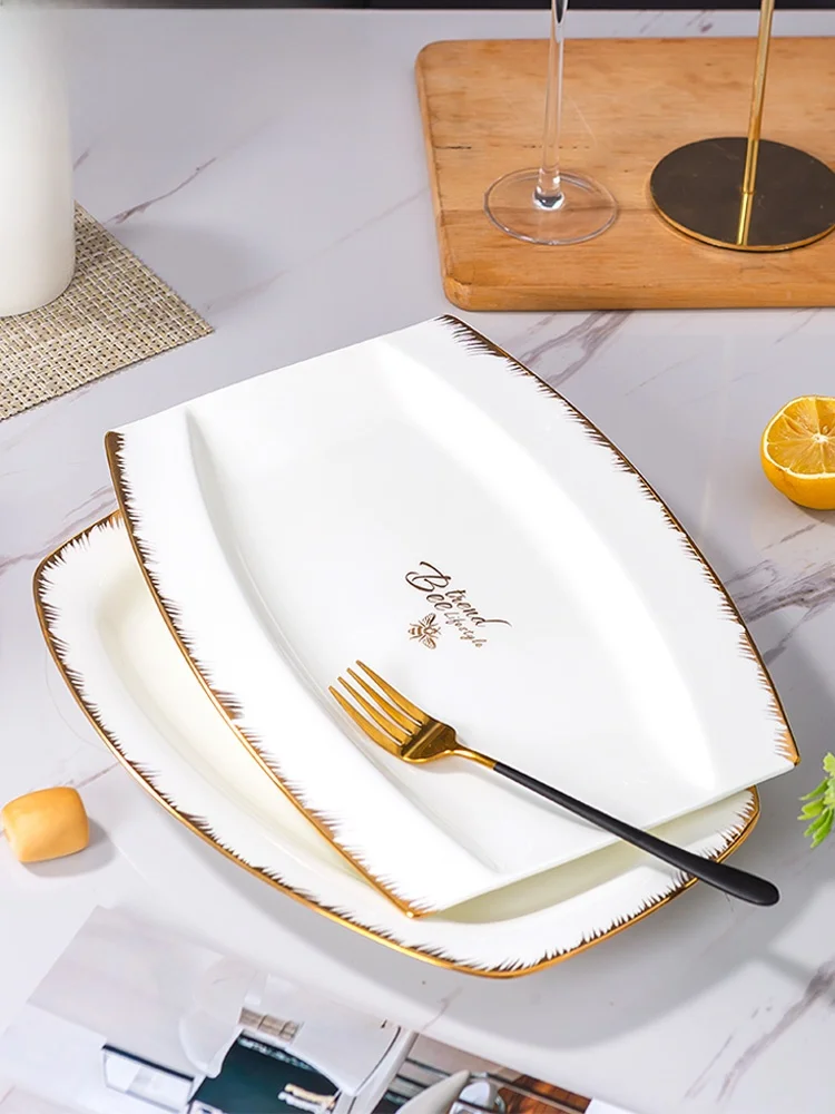 Large Size Ceramic Fish Plate Creative Rectangular Steamed Fish Plate Bone China Dish Home Use Beiyu Gold Rimmed European Style
Large Size Ceramic Fish Plate Creative Rectangular Steamed Fish Plate Bone China Dish Home Use Beiyu Gold Rimmed European Style
