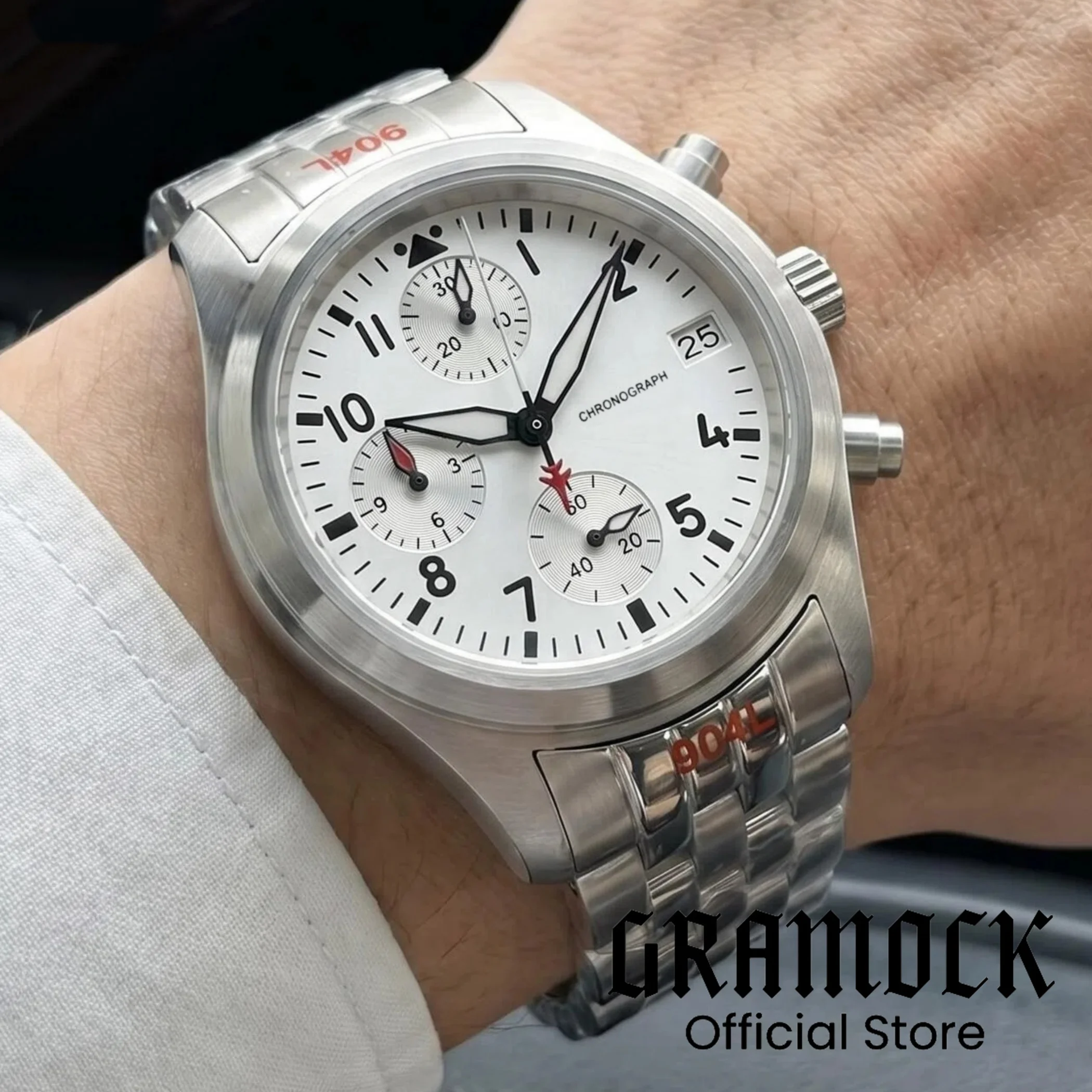 White Pilot Dial VK67 Sport Wristwatch 38mm Quartz Chronograph Watches Sapphire Crystal 100m Waterproof Stainless Steel Bracelet
White Pilot Dial VK67 Sport Wristwatch 38mm Quartz Chronograph Watches Sapphire Crystal 100m Waterproof Stainless Steel Bracelet