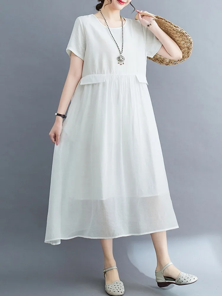 Women Summer Casual Dress New 2023 Vintage Style O-neck Solid Color Loose Comfortable Ladies Elegant A-line Long Dresses B2489
Women Summer Casual Dress New 2023 Vintage Style O-neck Solid Color Loose Comfortable Ladies Elegant A-line Long Dresses B2489