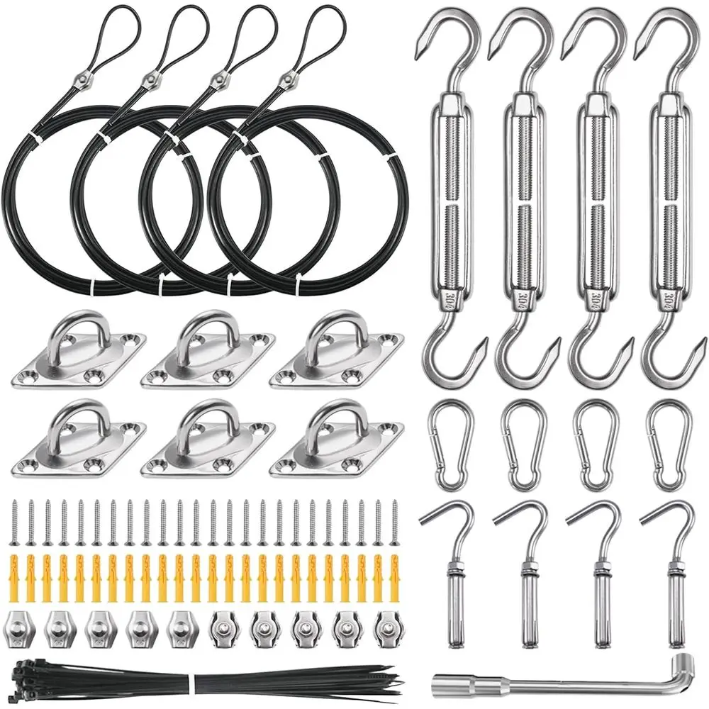 Sun Shade Sail Hardware Kit with 12T Vinyl Coated Stainless Steel Wire Rope for Shade Sail Installation, Outdoor Patio Garden
Sun Shade Sail Hardware Kit with 12T Vinyl Coated Stainless Steel Wire Rope for Shade Sail Installation, Outdoor Patio Garden