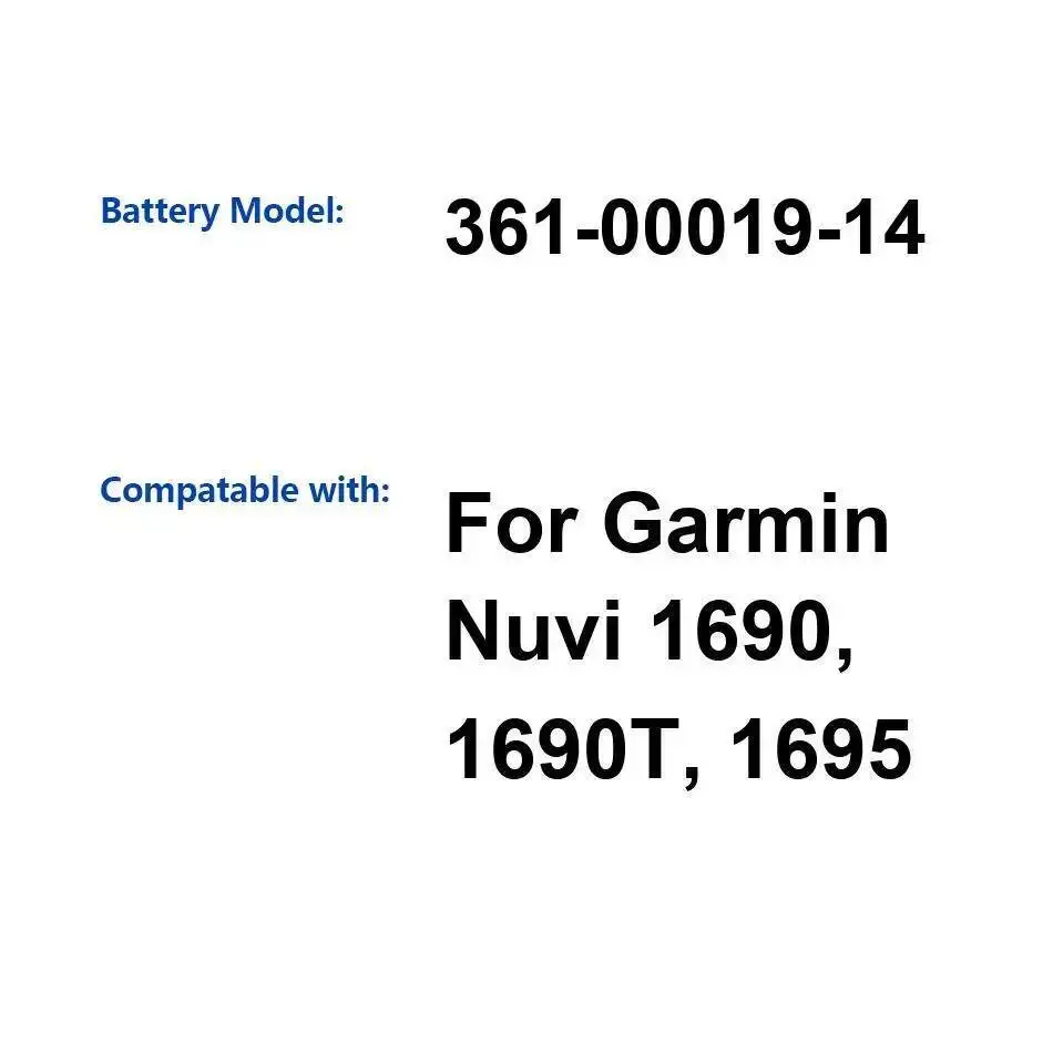361-00019-14 Аккумулятор Gps Надежная мощность 1250 мАч для Garmin Nuvi 1690, 1690T 1695
361-00019-14 Аккумулятор Gps Надежная мощность 1250 мАч для Garmin Nuvi 1690, 1690T 1695