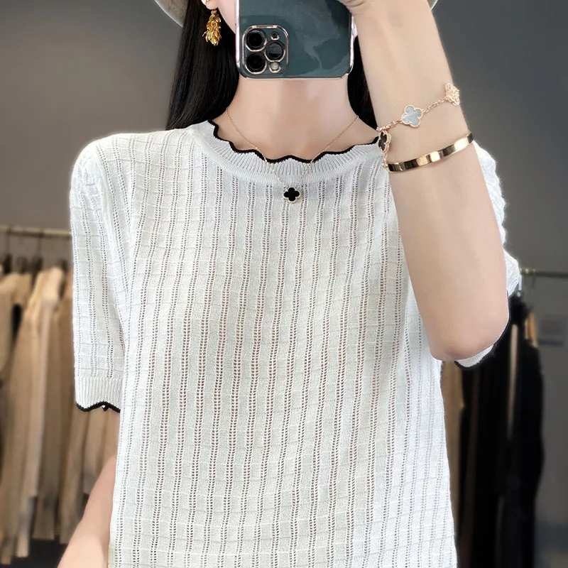 2024 Summer New Ice Silk Round Neck Short sleeved T-shirt Women's Loose Pullover Women's Top
2024 Summer New Ice Silk Round Neck Short sleeved T-shirt Women's Loose Pullover Women's Top