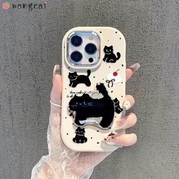 삼성 갤럭시 A05S A15 A25 A24 A54 S24 S23 S22 플러스 울트라 S21 S20 FE A52S A03S A02S 휴대폰 케이스, 귀여운 체리 블랙 고양이 케이스