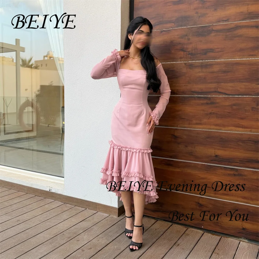 BEIYE Vintage Pink Long Sleeves Sheath Evening Dresses Women 2026 Pleat Tiered Square Collar Party Gowns Customized فساتين س
BEIYE Vintage Pink Long Sleeves Sheath Evening Dresses Women 2026 Pleat Tiered Square Collar Party Gowns Customized فساتين س