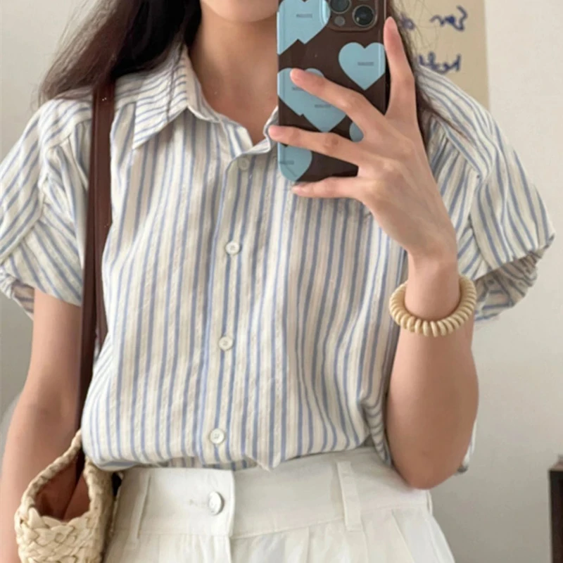 Korean Stripe Cotton Chic Women Shirt Casual Comfortable Commuting Short Sleeve Blouse Daily All Match Fashion Ladies Tops New
Korean Stripe Cotton Chic Women Shirt Casual Comfortable Commuting Short Sleeve Blouse Daily All Match Fashion Ladies Tops New