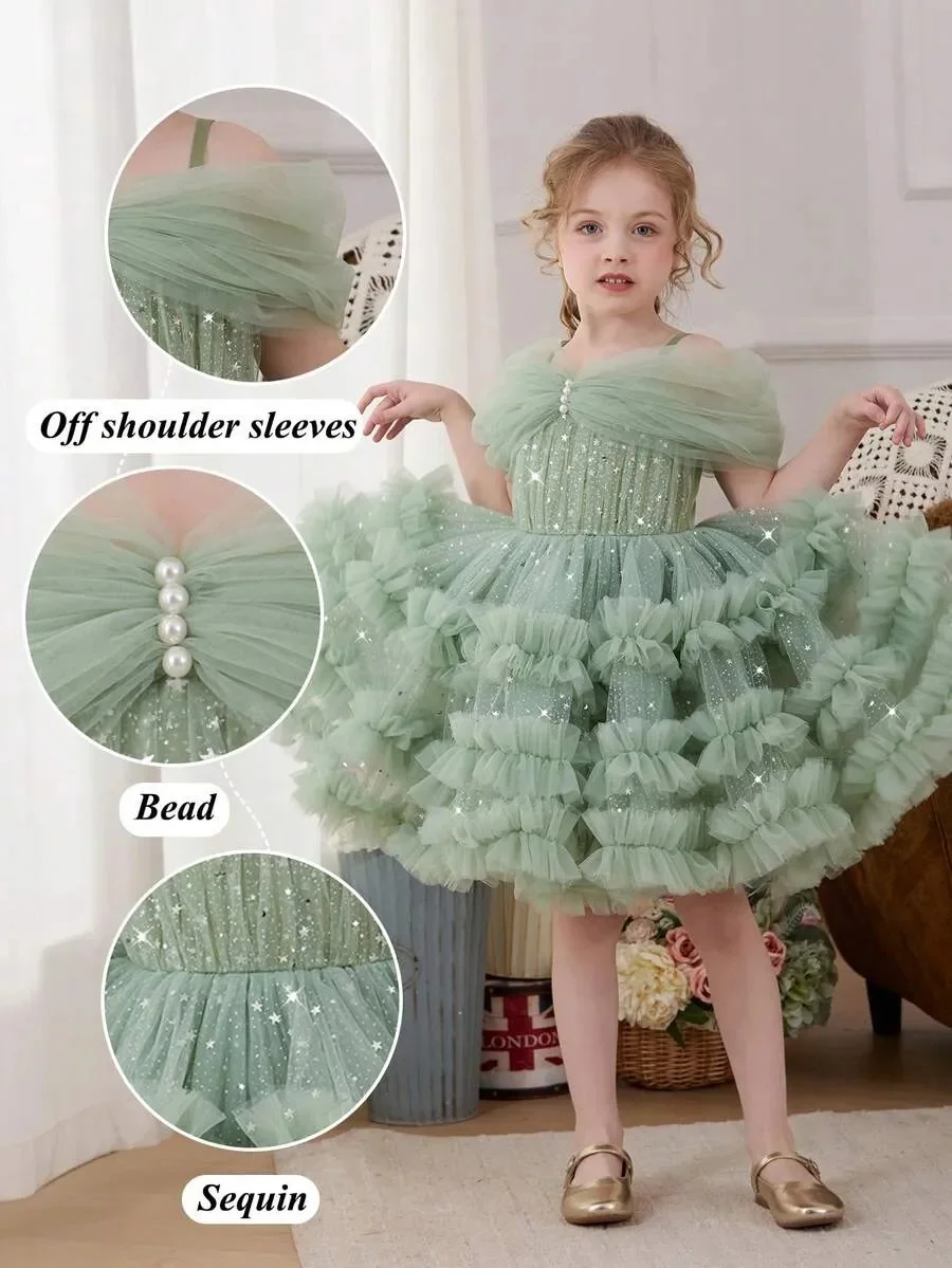 Girls sequined mesh off-shoulder flower girl dress off-shoulder multi-layered ruffled pearl bow dress wedding birthday dress
Girls sequined mesh off-shoulder flower girl dress off-shoulder multi-layered ruffled pearl bow dress wedding birthday dress