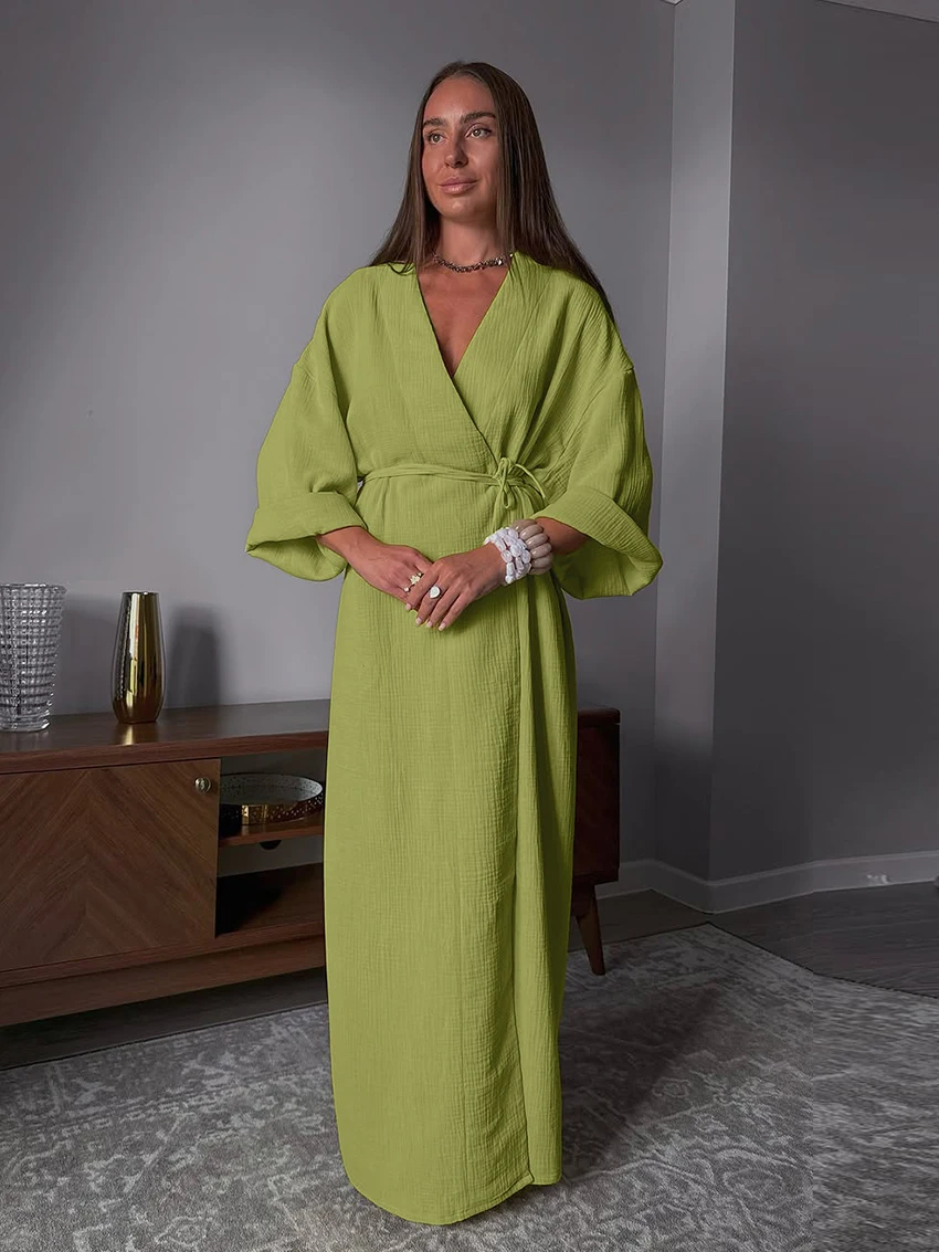 Marthaqiqi Cotton Women Nightwear Sexy V-Neck Sleepwear Long Sleeve Robe Lace Up Pajamas Ankle-Length Dress Home Clothes Ladies
Marthaqiqi Cotton Women Nightwear Sexy V-Neck Sleepwear Long Sleeve Robe Lace Up Pajamas Ankle-Length Dress Home Clothes Ladies