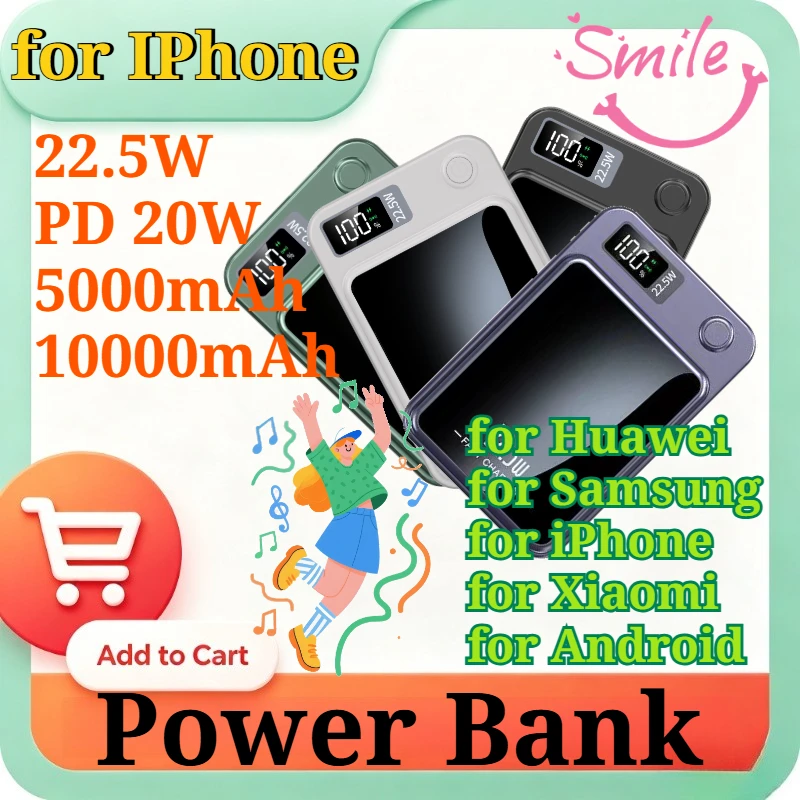 Magnetic Wireless Power Bank 22.5W PD 20W 5000/10000mAh Fast Charging Slim Portable Charger with LED Display Li-Polymer Battery
Magnetic Wireless Power Bank 22.5W PD 20W 5000/10000mAh Fast Charging Slim Portable Charger with LED Display Li-Polymer Battery