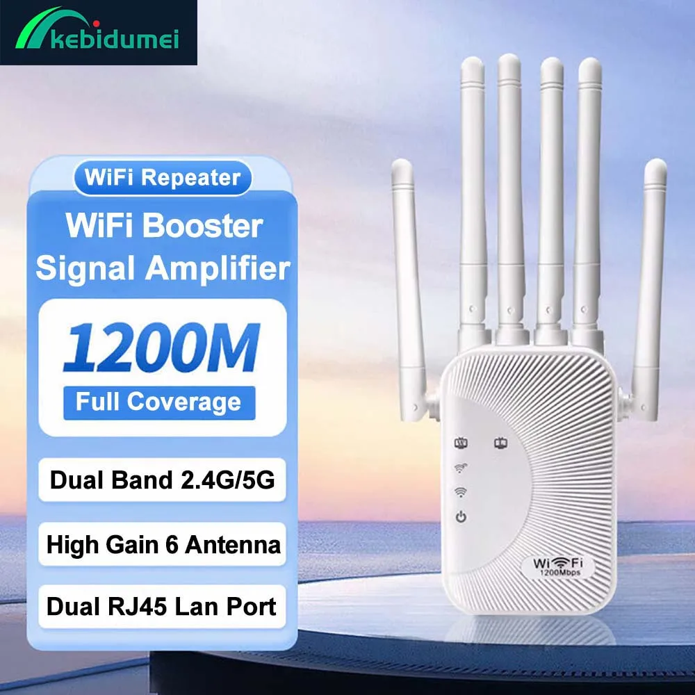 Kebidumei 1200Mbps WiFi Repeater 2.4G 5G Amplifier Home Office Network Range Extender WiFi Signal Booster Wireless Wi-Fi Router
Kebidumei 1200Mbps WiFi Repeater 2.4G 5G Amplifier Home Office Network Range Extender WiFi Signal Booster Wireless Wi-Fi Router