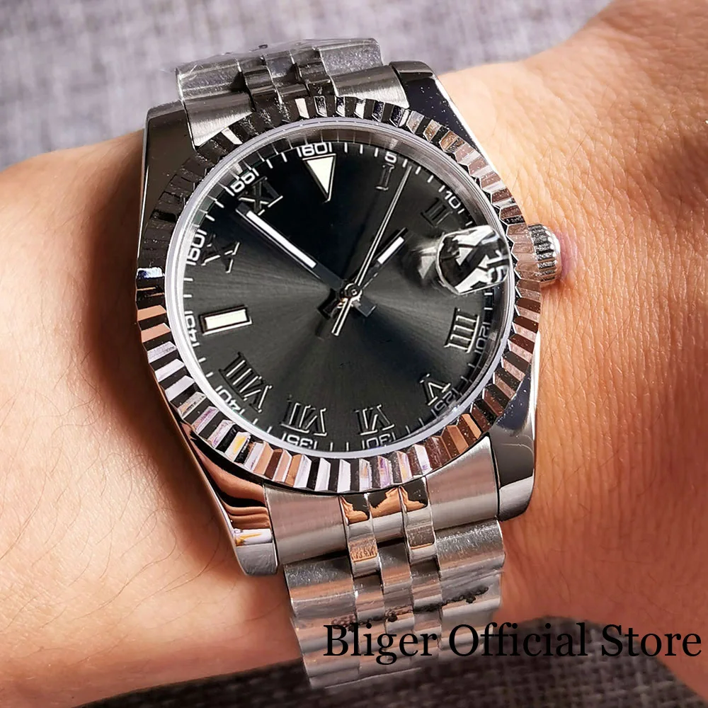 BLIGER 36mm 39mm Fluted Bezel NH35A Automatic Men Watch Grey Dial Roman Numbers Steel Bracelet Sapphire Glass
BLIGER 36mm 39mm Fluted Bezel NH35A Automatic Men Watch Grey Dial Roman Numbers Steel Bracelet Sapphire Glass