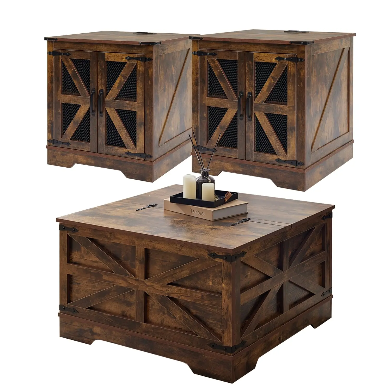 3 Piece Coffee Table Set with Charging Station Hidden Storage Farmhouse Living Room Brown, Customized
3 Piece Coffee Table Set with Charging Station Hidden Storage Farmhouse Living Room Brown, Customized