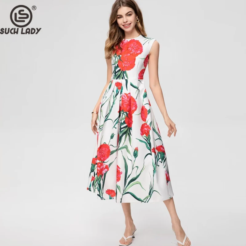 Women's Runway Dresses O Neck Sleeveless Floral Printed Ruched Elegant Fashion High Street Mid Vestidos
Women's Runway Dresses O Neck Sleeveless Floral Printed Ruched Elegant Fashion High Street Mid Vestidos