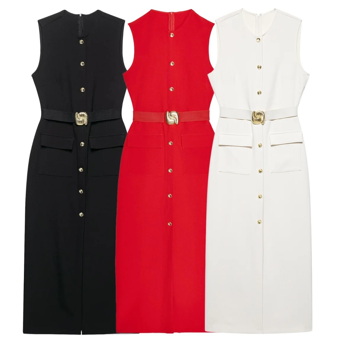 BM&MD&ZA Womens Elegant Commuter Style Round Neck Sleeveless Vest - Style Midi Straight - Cut Dress with Metal Belt Decoration
BM&MD&ZA Womens Elegant Commuter Style Round Neck Sleeveless Vest - Style Midi Straight - Cut Dress with Metal Belt Decoration