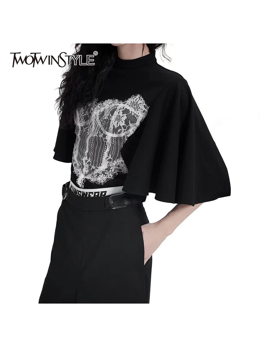 TWOTWINSTYLE Solid Spliced Lace Loose Casual T Shirt For Women O Neck Short Sleeve Temperament T Shirts Female Fashion Style New
TWOTWINSTYLE Solid Spliced Lace Loose Casual T Shirt For Women O Neck Short Sleeve Temperament T Shirts Female Fashion Style New