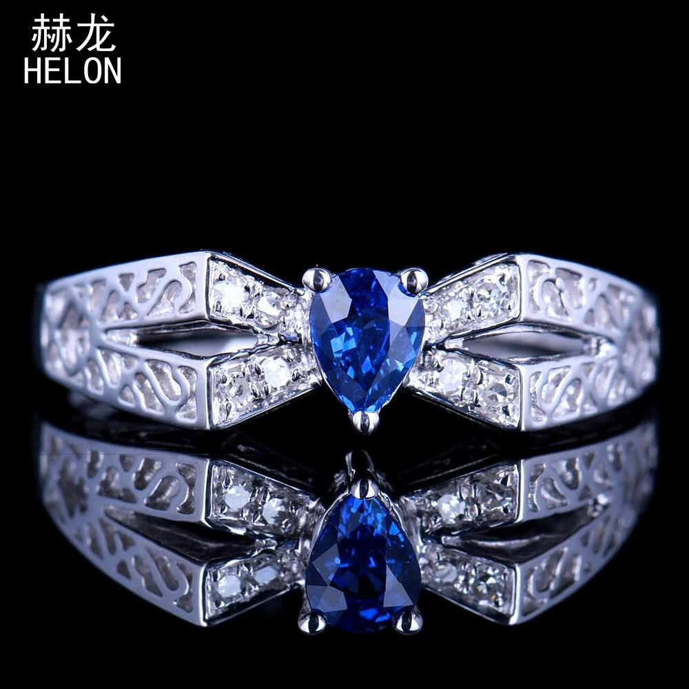 HELON Solid 14K White Gold 4x5mm Pear Cut Genuine Natural Sapphire Diamond Engagement Wedding Ring Women Vintage Jewelry Ring
HELON Solid 14K White Gold 4x5mm Pear Cut Genuine Natural Sapphire Diamond Engagement Wedding Ring Women Vintage Jewelry Ring
