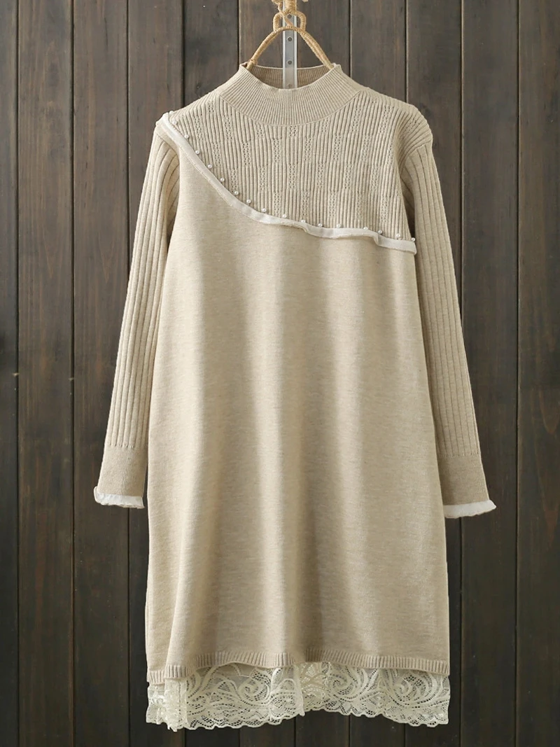 Autumn Winter plus Size Lace Splice Knitted Dress Midi Base Layer Sweater Dress Trendy Commute Style Half High Collar Long Sl...
Autumn Winter plus Size Lace Splice Knitted Dress Midi Base Layer Sweater Dress Trendy Commute Style Half High Collar Long Sl...