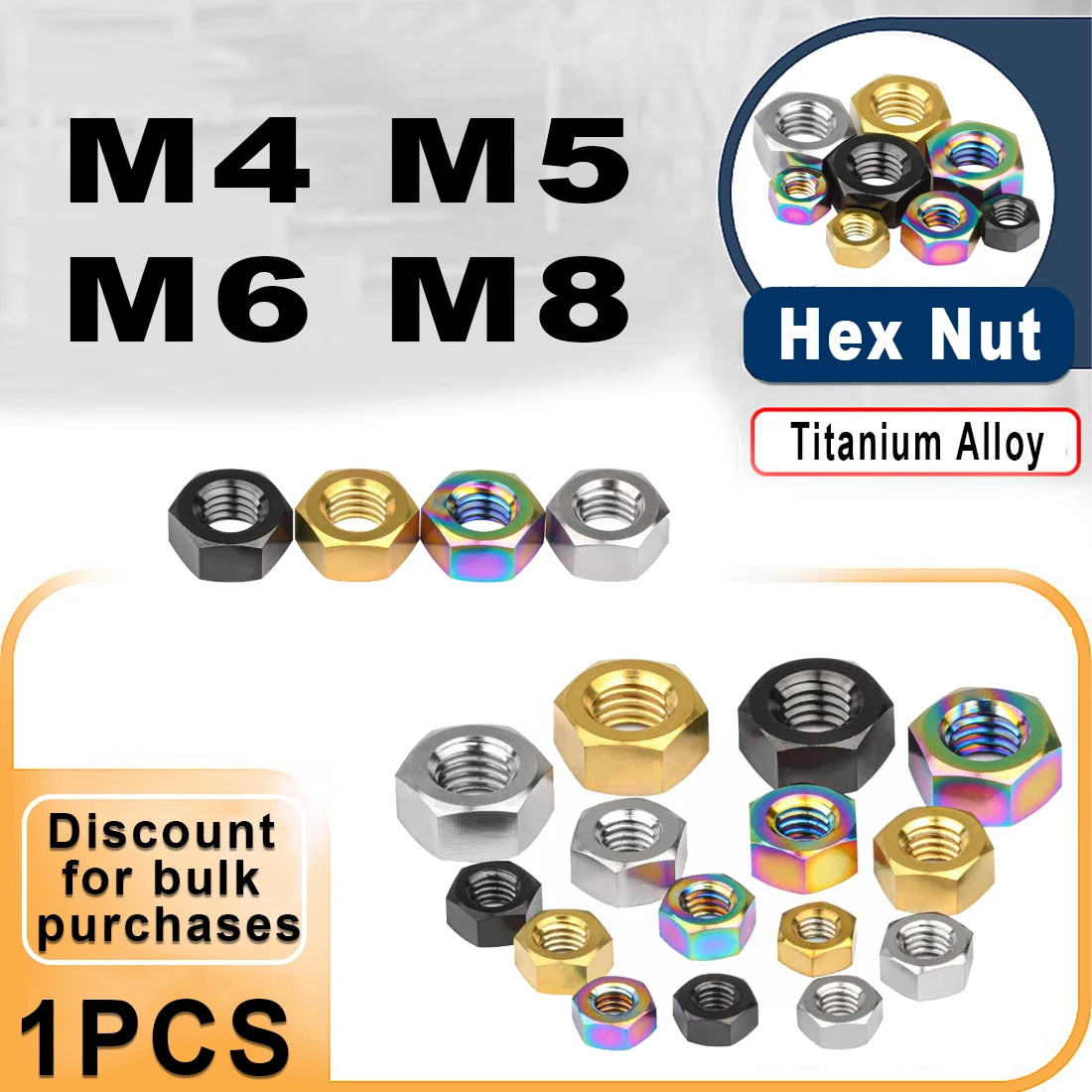 GR5 Titanium Nuts M4 M5 M6 M8 Hex Nut for Bike Motorcycle Car Boat
GR5 Titanium Nuts M4 M5 M6 M8 Hex Nut for Bike Motorcycle Car Boat