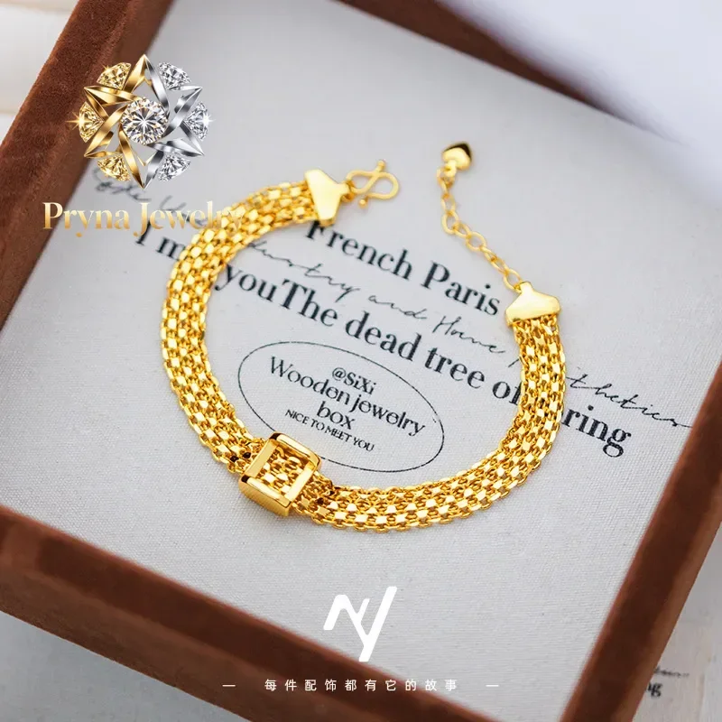 Pryna Jewelry 9999 24K real gold light luxury vintage medium braided gold square strap bracelet women's retro high-end silk sat
Pryna Jewelry 9999 24K real gold light luxury vintage medium braided gold square strap bracelet women's retro high-end silk sat