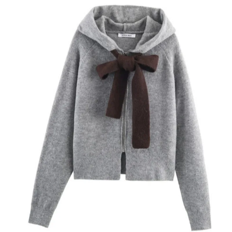Women's Fashion Loose Bow Knitted Hooded Sweater Y2k Leisure Sweet Style Autumn Winter Daily Commute Grey Loose Cardigan Jacket
Women's Fashion Loose Bow Knitted Hooded Sweater Y2k Leisure Sweet Style Autumn Winter Daily Commute Grey Loose Cardigan Jacket