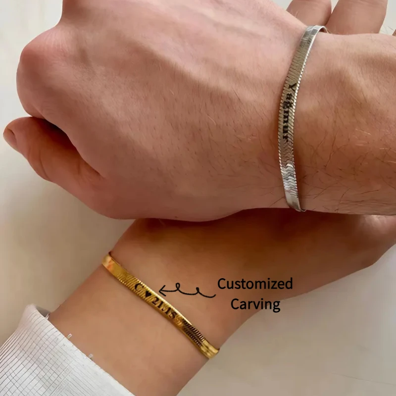Индивидуальный браслет с гравировкой и плоской цепочкой из змеиной кости из нержавеющей стали, модный простой и универсальный подарок на день рождения ручной работы
Индивидуальный браслет с гравировкой и плоской цепочкой из змеиной кости из нержавеющей стали, модный простой и универсальный подарок на день рождения ручной работы