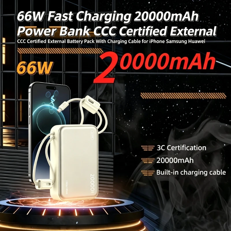 66W Fast Charging 20000mAh Power Bank CCC Certified External Battery Pack With Charging Cable for iPhone Samsung Huawei Xiaomi
66W Fast Charging 20000mAh Power Bank CCC Certified External Battery Pack With Charging Cable for iPhone Samsung Huawei Xiaomi