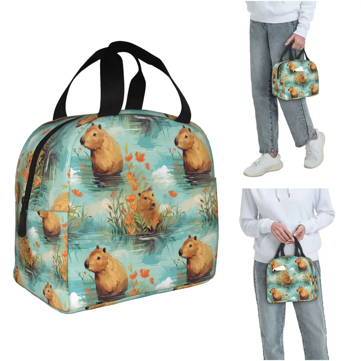 Capybara And Water Lily Flower Cartoon Insulated Lunch Bag for Women Children Portable Food Boxes Thermal Lunch Box Tote
Capybara And Water Lily Flower Cartoon Insulated Lunch Bag for Women Children Portable Food Boxes Thermal Lunch Box Tote