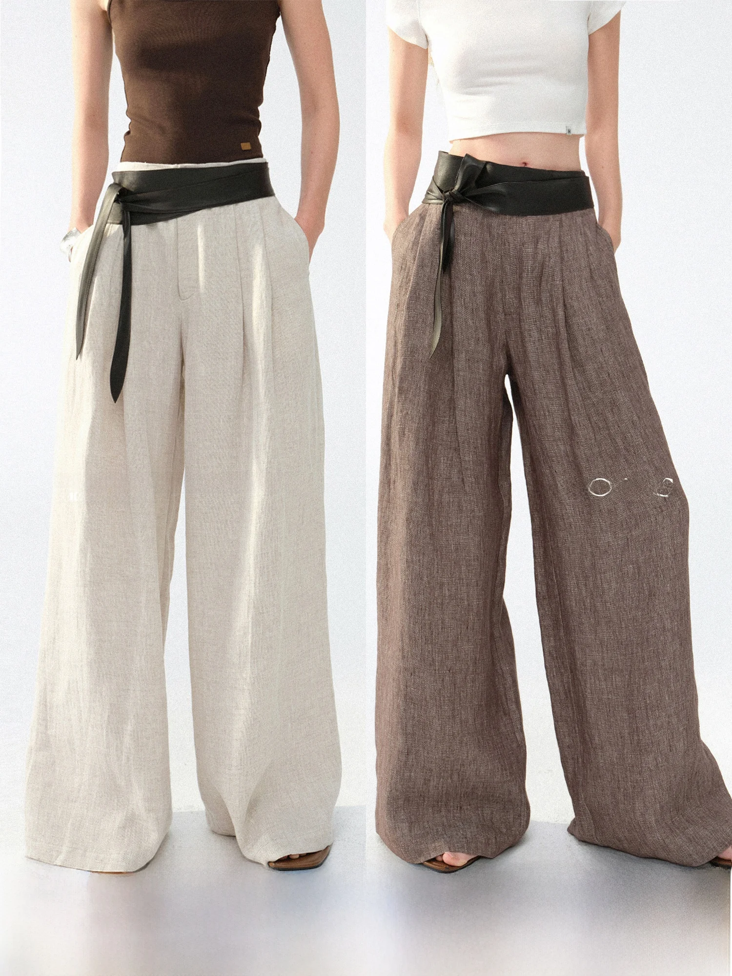 Mogas Pure Linen Wide Leg Pants High Waist Real Leather Belt Casual Comfortable Natural Waist Spring Summer Women's Trousers
Mogas Pure Linen Wide Leg Pants High Waist Real Leather Belt Casual Comfortable Natural Waist Spring Summer Women's Trousers