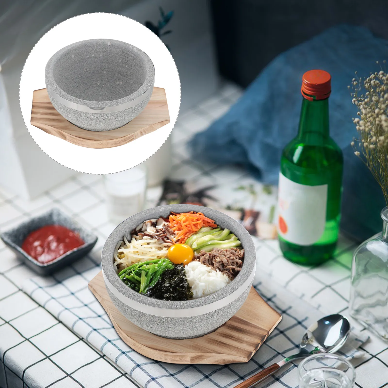 Stone Bowl with Wood Base for Bibimbap Korean Soup Rice Bowls Stone Bowls for Bibimbap Set Traditional Korean Bowl Heat
Stone Bowl with Wood Base for Bibimbap Korean Soup Rice Bowls Stone Bowls for Bibimbap Set Traditional Korean Bowl Heat