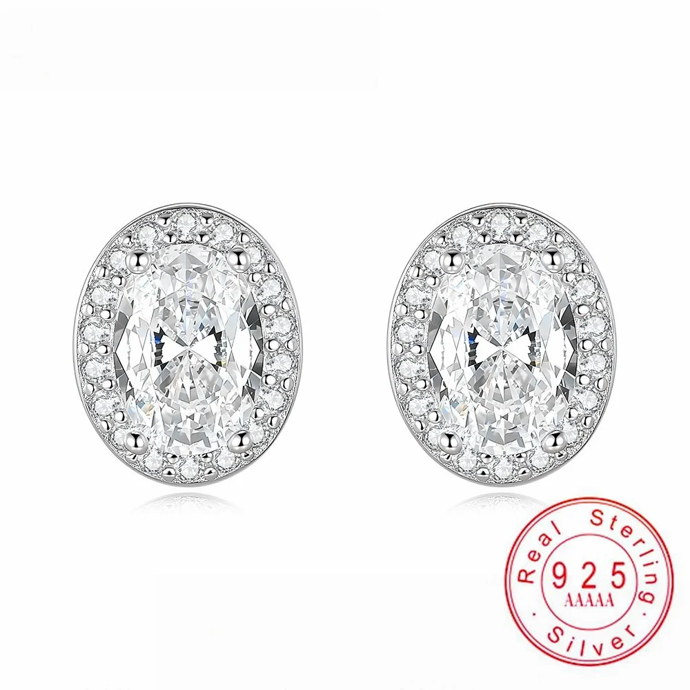 S925 Sterling Silver Oval Cut Moissanite Halo Stud Earrings 4-Prong Setting Brilliant Earring For Women Wedding Jewelry
S925 Sterling Silver Oval Cut Moissanite Halo Stud Earrings 4-Prong Setting Brilliant Earring For Women Wedding Jewelry