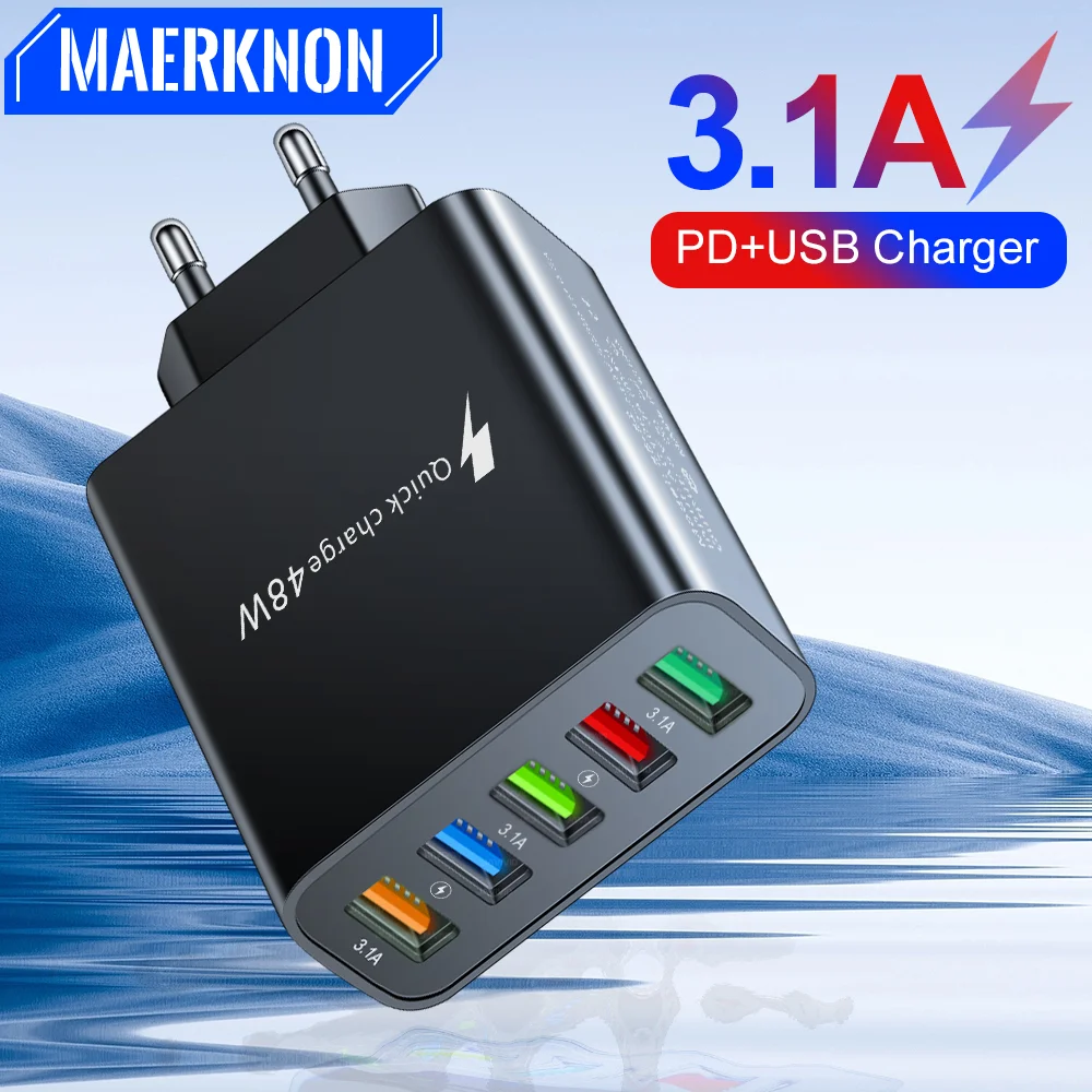 48W USB Charger 5 Ports Phone Charger QC 3.0 Fast Charging Adapter For iPhone Samsung Huawei Xiaomi Portable Wall Phone Charger
48W USB Charger 5 Ports Phone Charger QC 3.0 Fast Charging Adapter For iPhone Samsung Huawei Xiaomi Portable Wall Phone Charger