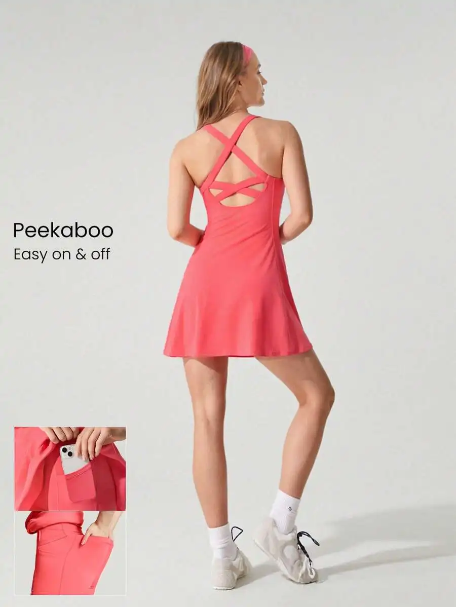 Peekaboo Mini Dress With Built-In Shorts Square Neck Crisscross Straps Quick Dry Moisture Wicking
Peekaboo Mini Dress With Built-In Shorts Square Neck Crisscross Straps Quick Dry Moisture Wicking