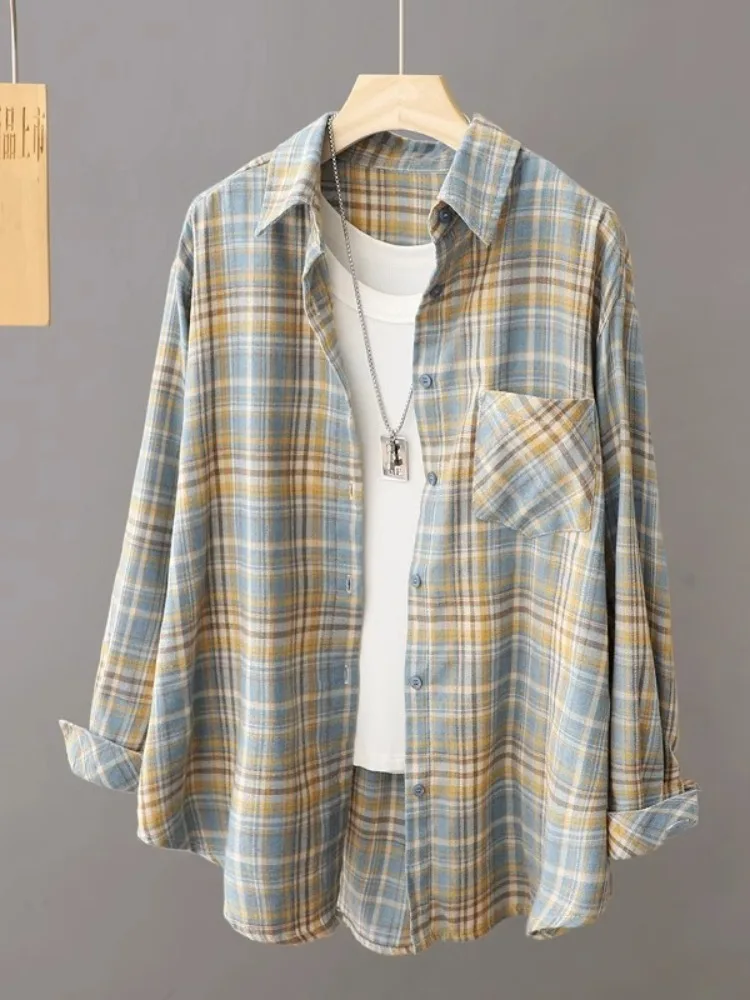 Casual Cotton Plaid Long Sve irt Women's Spring Lazy Loose plus Size Layering Slimming Long Sve Open Cardigan Blouse
Casual Cotton Plaid Long Sve irt Women's Spring Lazy Loose plus Size Layering Slimming Long Sve Open Cardigan Blouse