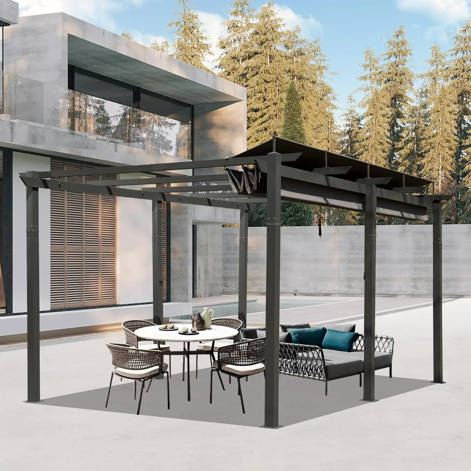 11x16ft Outdoor Retractable Pergola with Sun Shade Canopy, Pergolas and Gazebos Clearance, Patio Metal Canopy, Customized
11x16ft Outdoor Retractable Pergola with Sun Shade Canopy, Pergolas and Gazebos Clearance, Patio Metal Canopy, Customized