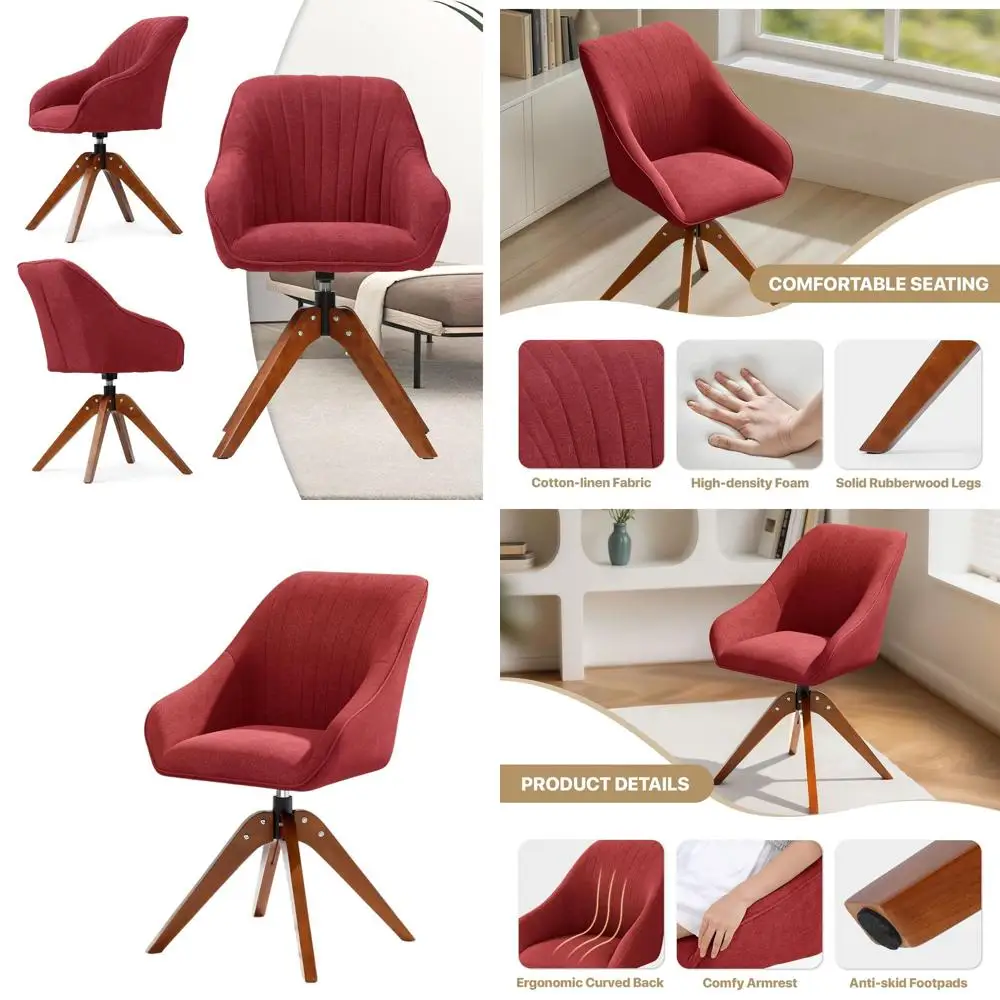 Кресло в стиле середины века с поворотным механизмом, на ножках из массива дерева, с красными акцентами, для домашнего офиса, гостиной и спальни, без колесиков
Кресло в стиле середины века с поворотным механизмом, на ножках из массива дерева, с красными акцентами, для домашнего офиса, гостиной и спальни, без колесиков