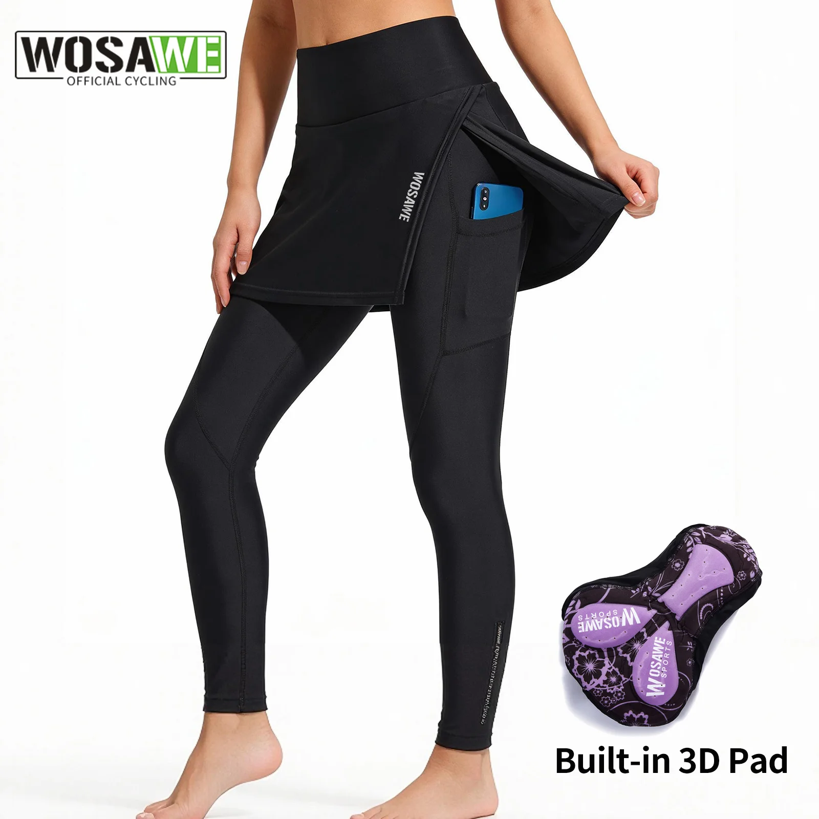 WOSAWE Women Padded Cycling Leggings Skirt 2 in 1 Bike Pants Breathable High Elastic Outdoor Sports Trousers with Pockets
WOSAWE Women Padded Cycling Leggings Skirt 2 in 1 Bike Pants Breathable High Elastic Outdoor Sports Trousers with Pockets