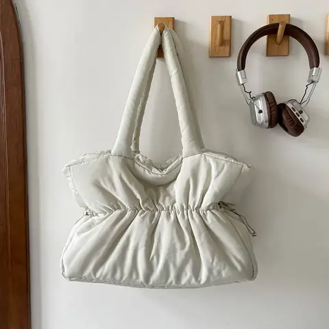 New Large Capacity Pleated Tote Bag Korean Style Lightweight Cotton Clothing Bag Women Casual Versatile Shoulder Underarm Bag
