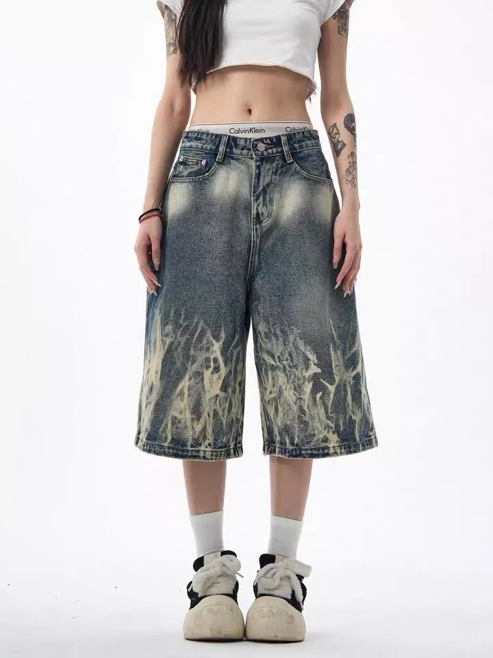Retro American Waed Lightning Pattern Denim orts Men's Summer Loose Wide Leg over Knee mid Waist Straight Cut Jeans
Retro American Waed Lightning Pattern Denim orts Men's Summer Loose Wide Leg over Knee mid Waist Straight Cut Jeans