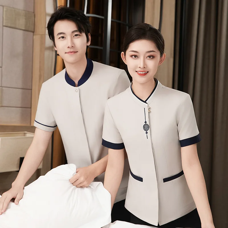 Short-sleeved women's summer work uniform for hotel housekeeping staff, property management, and cleaning workers
Short-sleeved women's summer work uniform for hotel housekeeping staff, property management, and cleaning workers