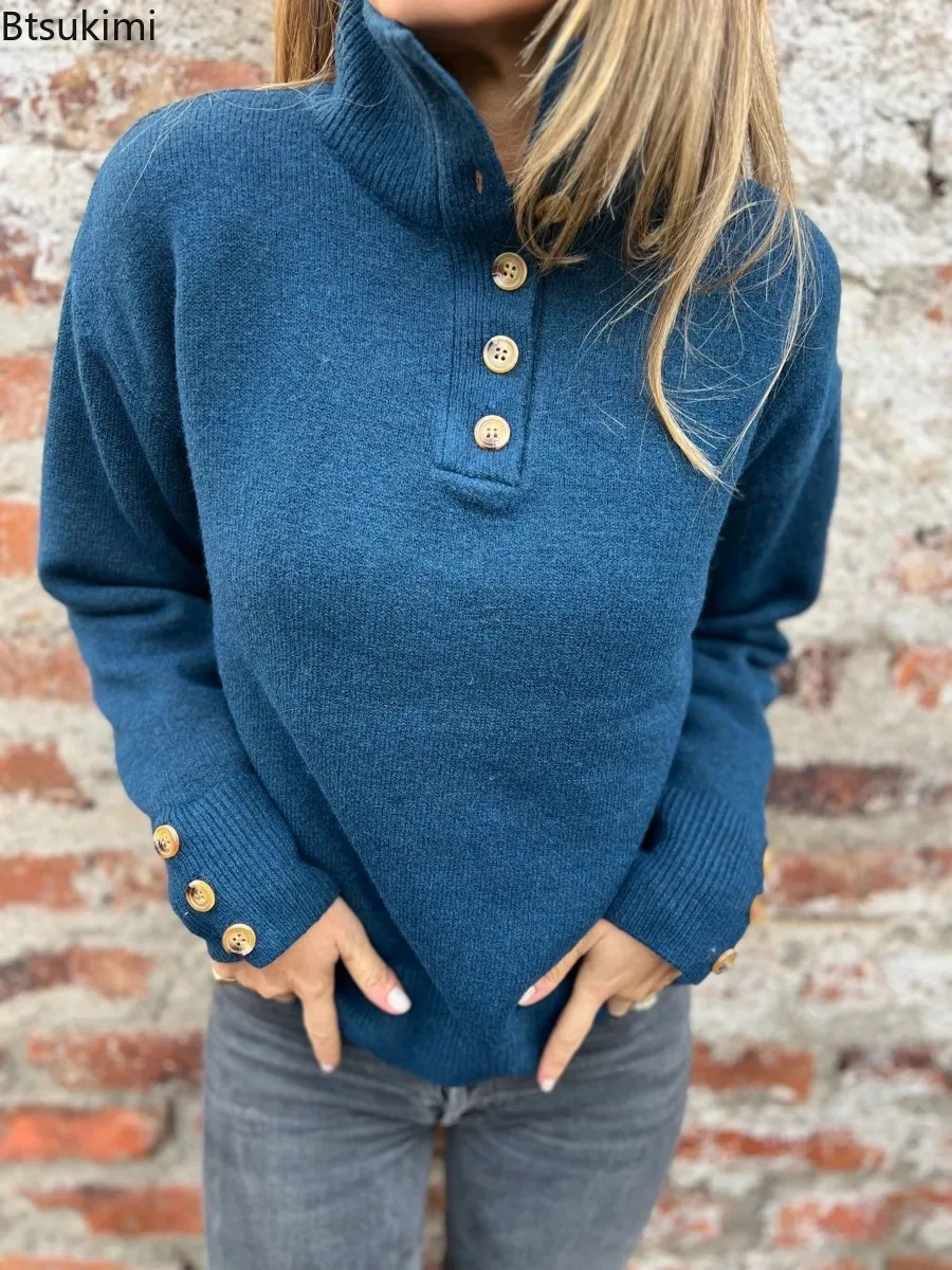 Autumn and Winter New Stand-up Collar Pullover Sweater Women Knitwear Fashion Sweater Solid Color Button Casual Loose Sweater
Autumn and Winter New Stand-up Collar Pullover Sweater Women Knitwear Fashion Sweater Solid Color Button Casual Loose Sweater