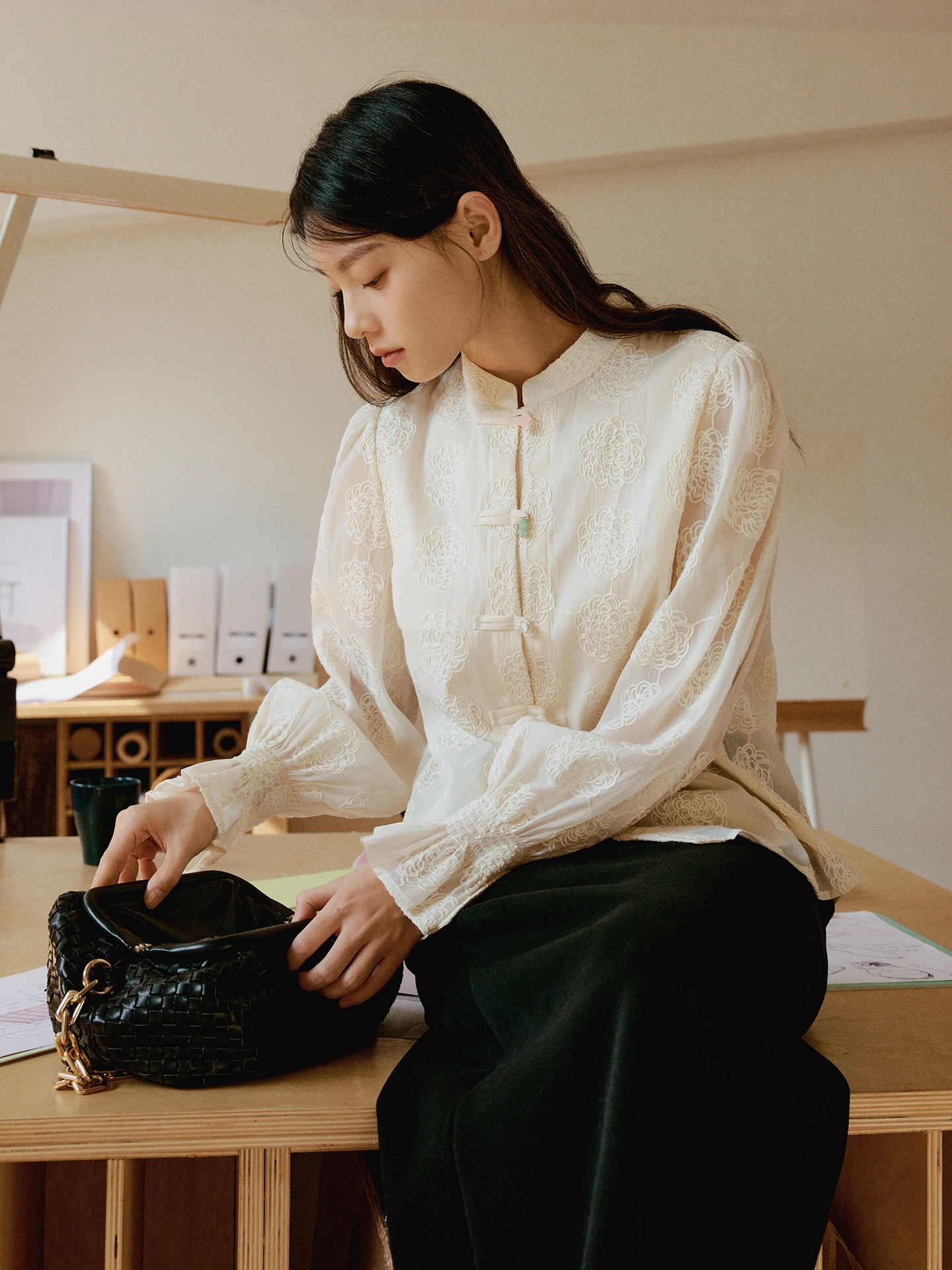 Faionable Embroidered Stand Collar Women's irt Translucent Fabric Winter New Sle Ele Aosphere Top by Fay-Fayee
Faionable Embroidered Stand Collar Women's irt Translucent Fabric Winter New Sle Ele Aosphere Top by Fay-Fayee