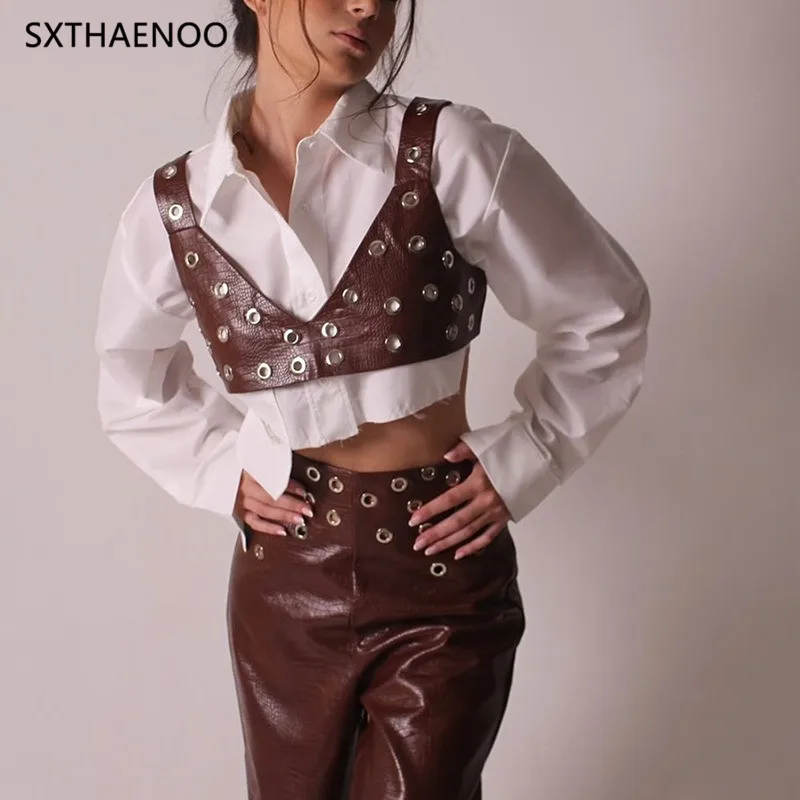 SXTHAENOO Solid Hollow Out Spliced Metal Ring Two Piece Sets for Women V Neck Sleeveless Vest High Waist Pant Set Female 2025
SXTHAENOO Solid Hollow Out Spliced Metal Ring Two Piece Sets for Women V Neck Sleeveless Vest High Waist Pant Set Female 2025